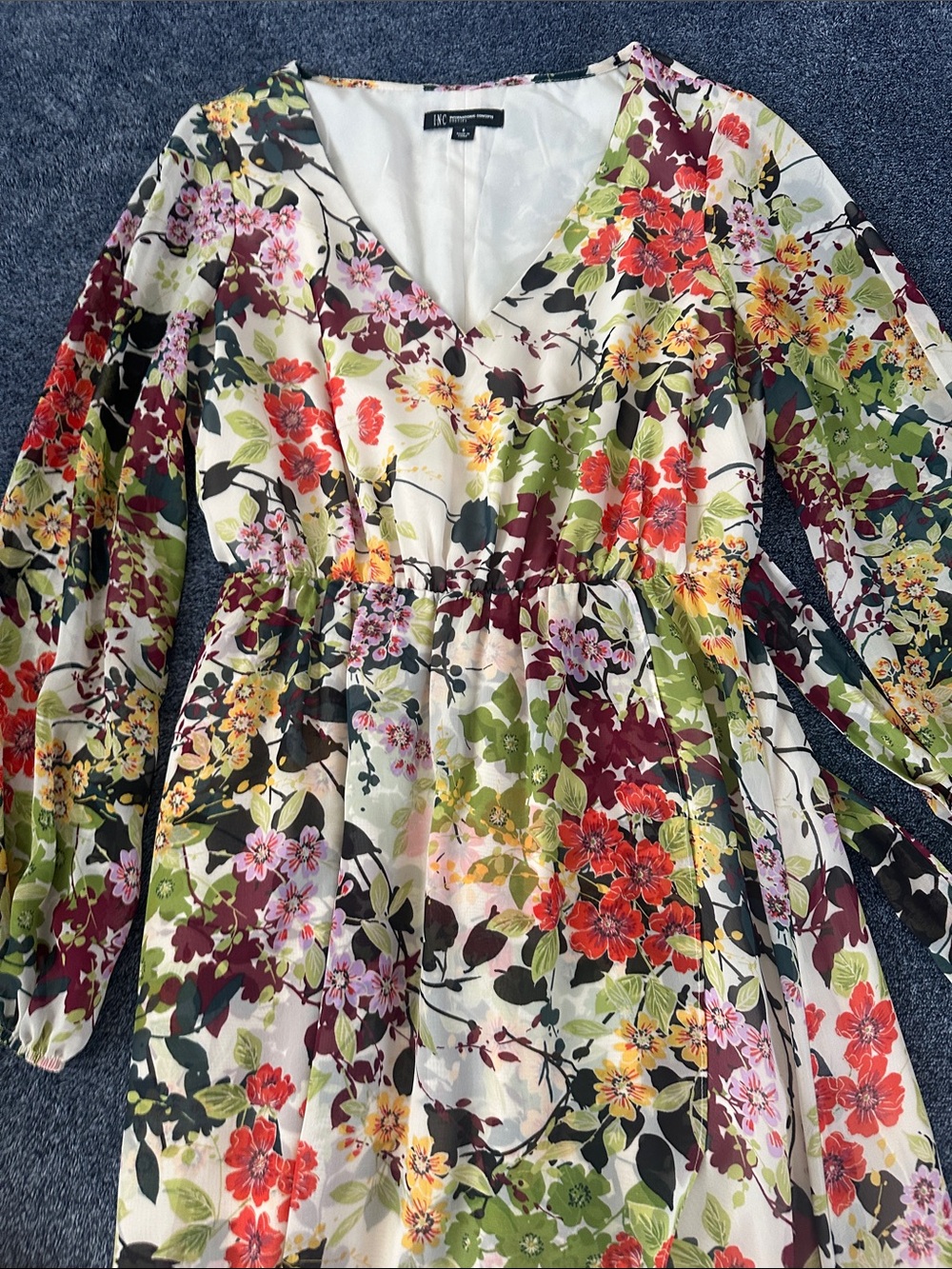 INC International Concepts Floral V-Neck Dress in White and Pink